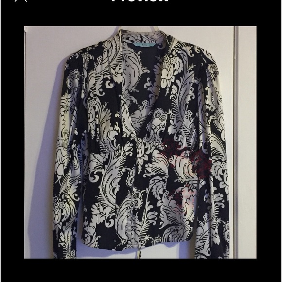 Marciano  Dressy Deep V Neck Hook Close Blouse Sexy Black & White - Picture 8 of 8